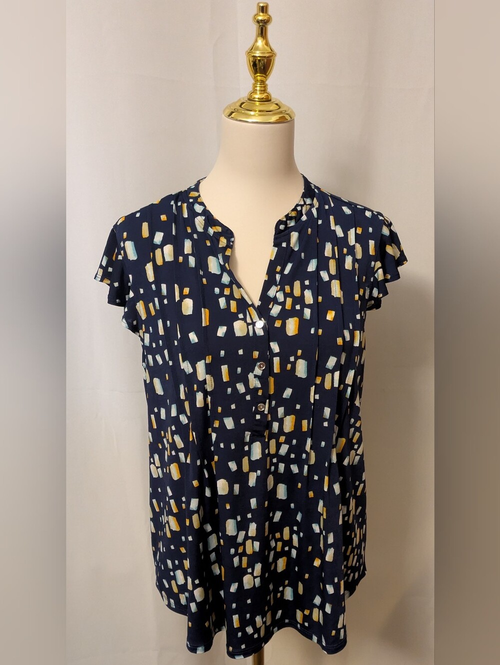Cocomo Navy Abstract Print Flutter Sleeve Blouse